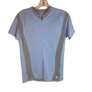 Pearl Izumi women’s microsensor jersey L blue gray short sleeve 1/2 zip cycling